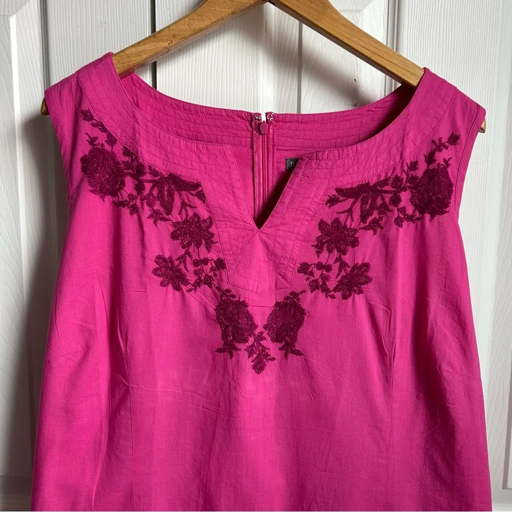 Jessica London hot pink sleeveless cotton embroidered shift dress - Picture 2 of 6